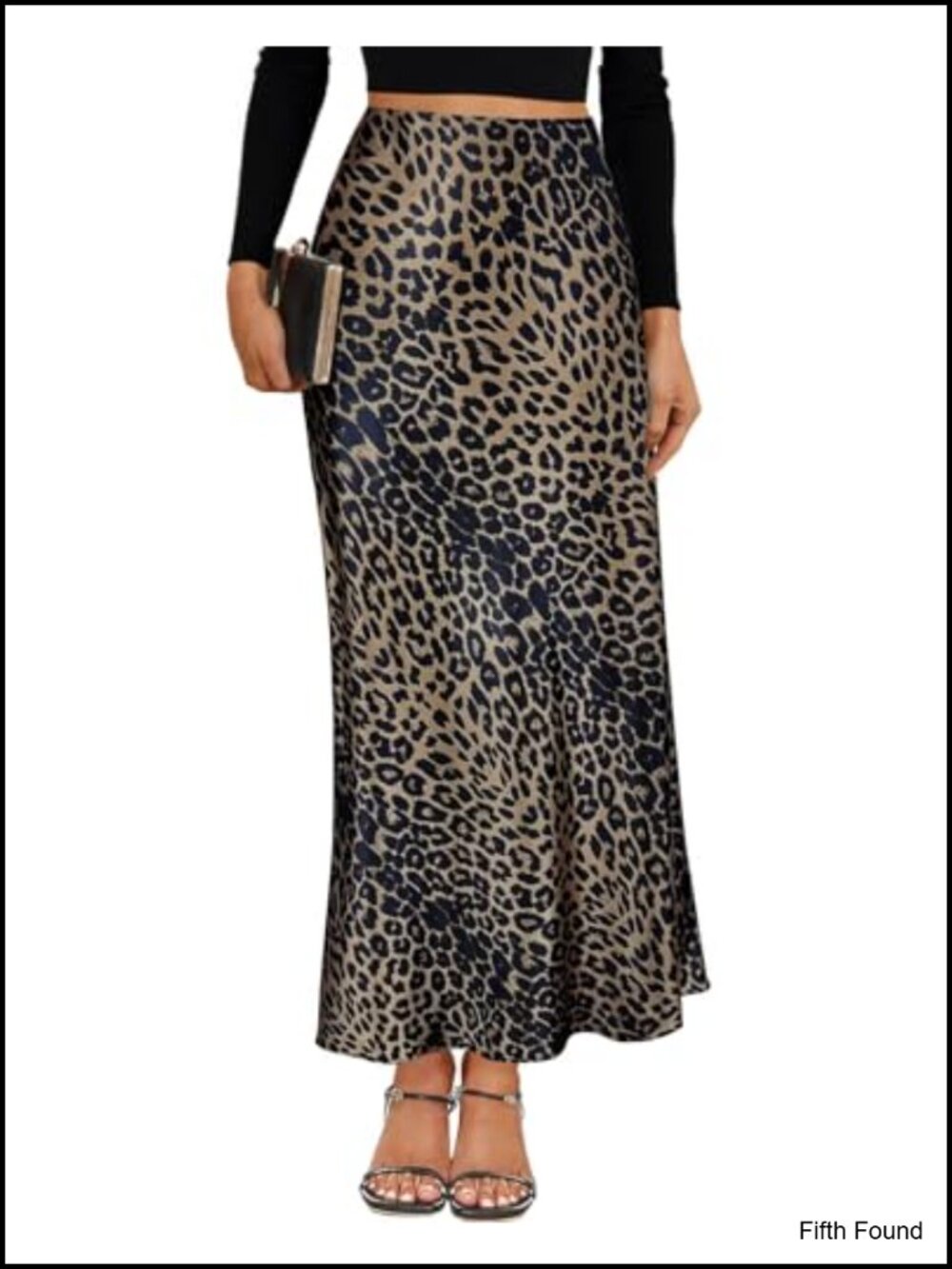 Satin High Waisted Leopard Maxi Skirt Flared A-Line Long Women's